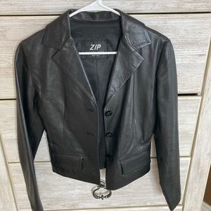 Vera Pelle Black Leather Blazer Jacket